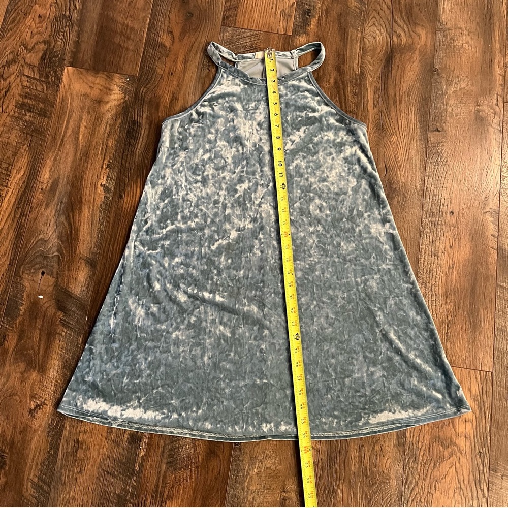 Ladies Blue Crushed Velvet Short Dress Sz Sm